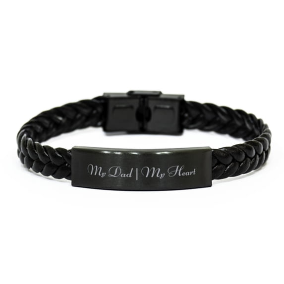 My Dad My Heart Bracelet Fathers Day Gift From Daughter Christmas Birthday Black Leather Bracelet