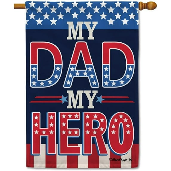 My Dad My Hero House Flag Father''s Day Star and Stripes Decor Flag Banner for Outside Yard 28 X 40 Inch Double Side
