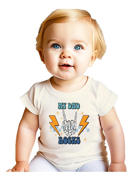 My Dad Rocks Shirt for Boys and Girls Retro Rocker Skeleton Hand Tee for Kids Natural Shirt 12 Months