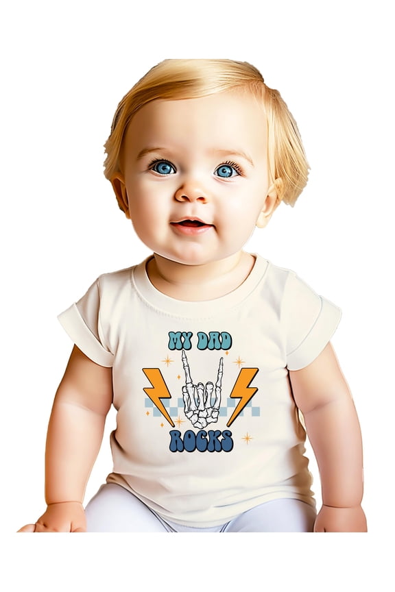 My Dad Rocks Shirt for Boys and Girls Retro Rocker Skeleton Hand Tee for Kids Natural Shirt 2T