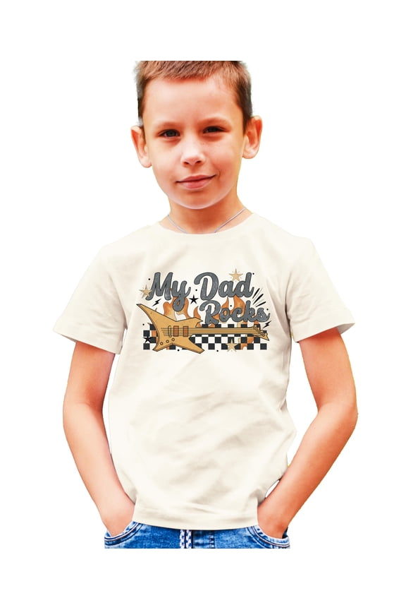My Dad Rocks Shirt for Boys and Girls Rocker Father's Day Outfit for Toddlers and Kids Natural Shirt 12 Months