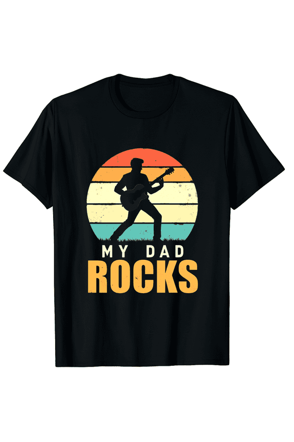 My Dad Rocks T-Shirt - Retro Guitar Silhouette Fathers Day Tee