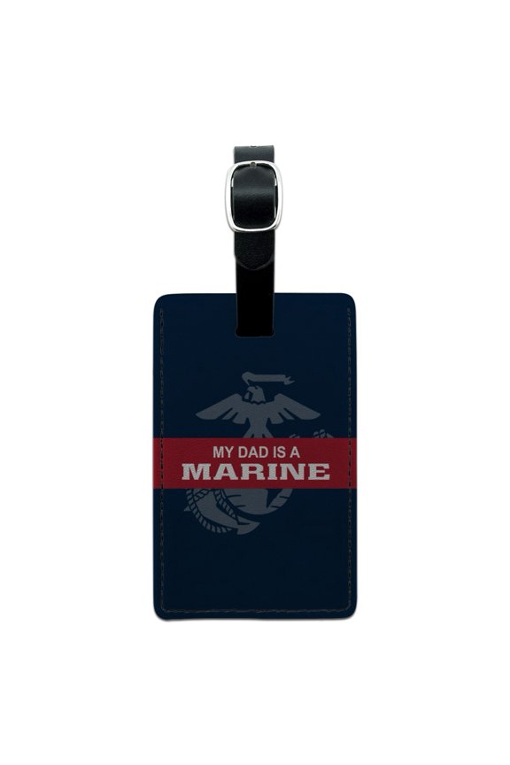 My Dad is a Marine USMC Officially Licensed Rectangle Leather Luggage Card Suitcase Carry-On ID Tag