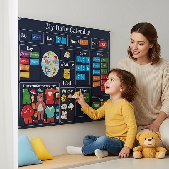 My Daily Calendar Educational Wall Chart – Interactive Date Weather Activity Board for Kids Home Classroom Preschool