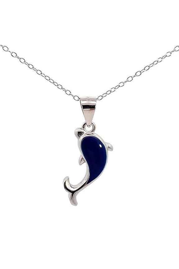925 Sterling Silver Blue Dolphin Pendant Necklace
