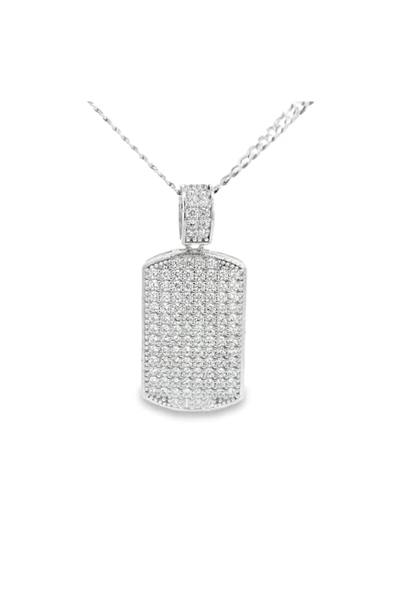 925 Sterling Silver CZ Men's Dog Tag with Clustered CZs & 24" Silver Chain