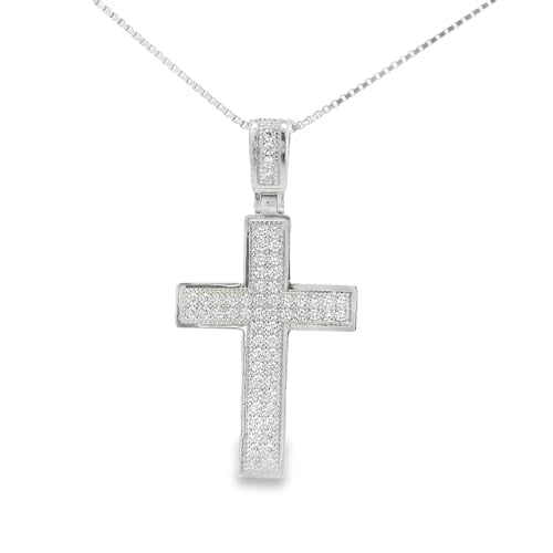 My Daily Styles 925 Sterling Silver Cross Pendant with Sparkling Cubic Zirconia Stones and 20" Silver Chain
