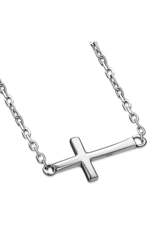 925 Sterling Silver Sideways Cross Necklace for Women