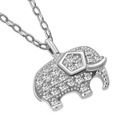 My Daily Styles 925 Sterling Silver Small Elephant CZ Pendant Necklace - 18" Silver Chain Included (Silver)