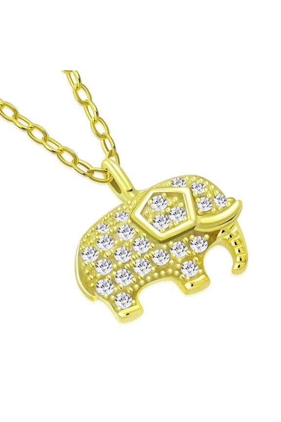925 Sterling Silver Small Elephant CZ Pendant Necklace - 18" Silver Chain Included (Yellow)