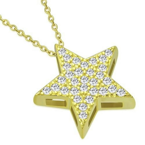 My Daily Styles 925 Sterling Silver Star-Shaped CZ Pendant Necklace - 18" Cable Chain Included (Yellow)
