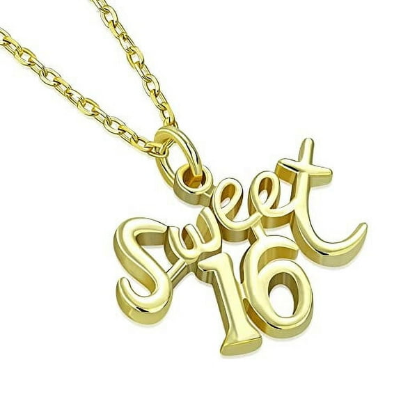 My Daily Styles 925 Sterling Silver Sweet 16" Birthday Pendant Necklace with Adjustable Chain 16"-18" (Yellow)