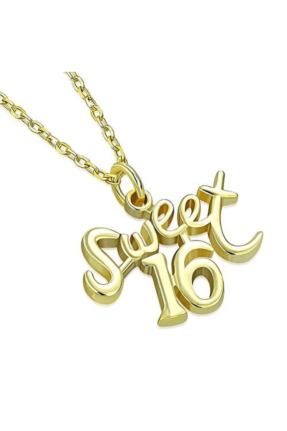 925 Sterling Silver Sweet 16" Birthday Pendant Necklace with Adjustable Chain 16"-18" (Yellow)