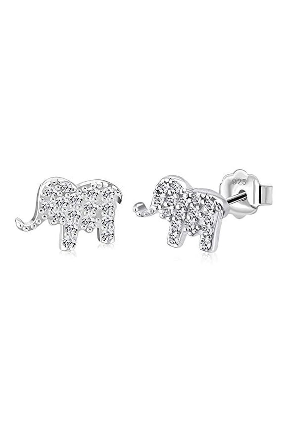 925 Sterling Silver Women's Small CZ Elephant Stud Earrings