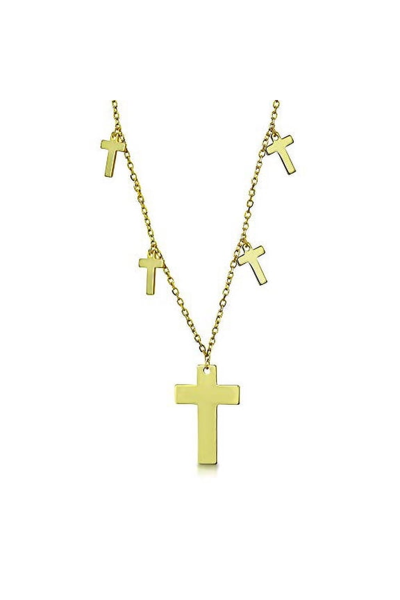 Cross Necklace Pendant 925 Sterling Silver Y-Shape with Extra Small Crosses Accents (Yellow)