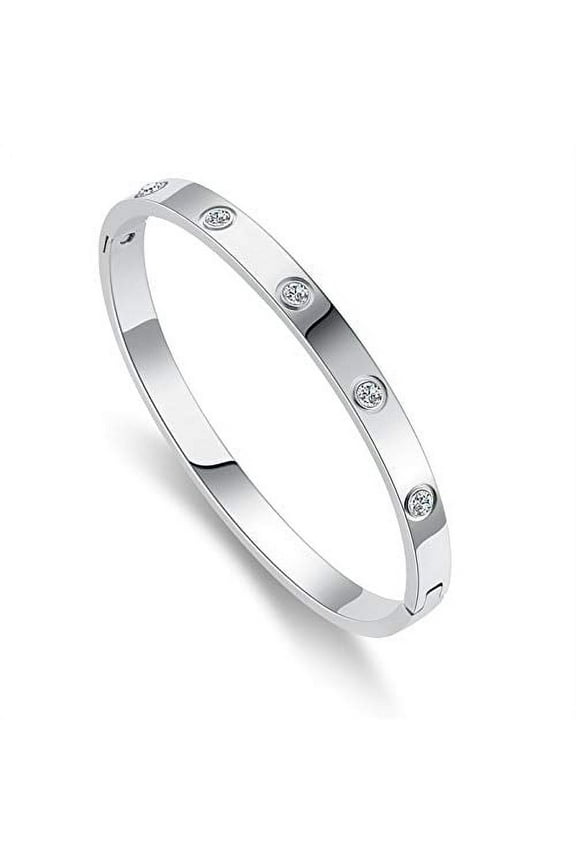 Zirconia Cuff Bracelet in 316L Stainless Steel, 7 in