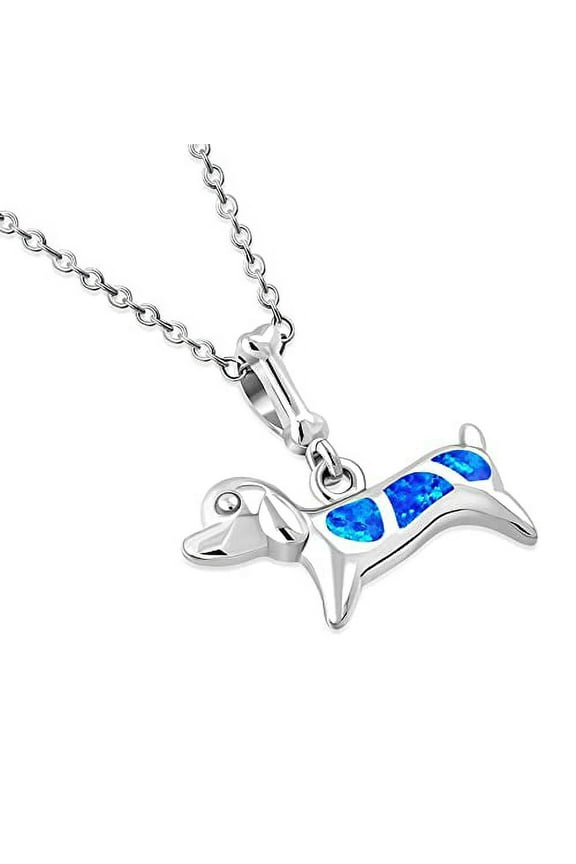 - Dog Necklace - Pet Necklace Adorned with Synthetic Fiery Opal Stone - 925 Sterling Silver Pet Lover Jewelry - Cute Puppy Necklace for Women Features a Cable Chain with a Dog Bone