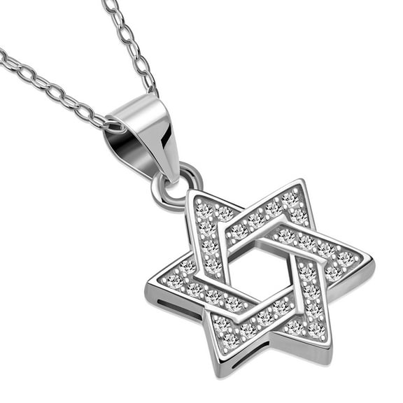 My Daily Styles Elegant 925 Sterling Silver Small Star of David CZ Pendant Necklace - 18" Cable Chain Included (Silver)