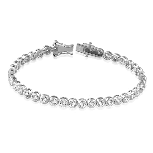 My Daily Styles Elegant Women's 925 Sterling Silver Yellow Gold Tone 3mm CZ Tennis Bracelet - 7" (Silver)