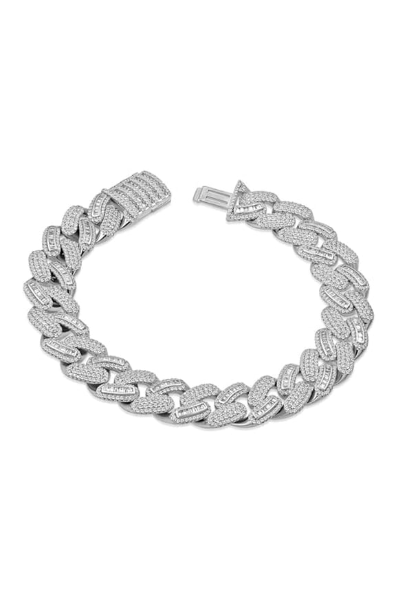 Men's 925 Sterling Silver CZ Cuban Link Hip Hop 14mm Bracelet - 9" (Silver)