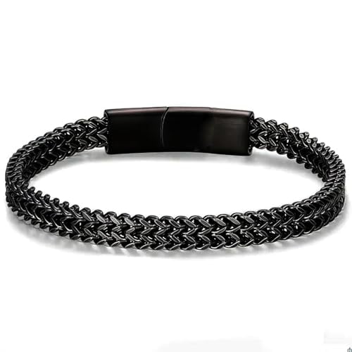 My Daily Styles Men's Stainless Stainless Steel Chain Braided Square Reversible Bracelet, 9 Inch, Multiple Finishes (Black)