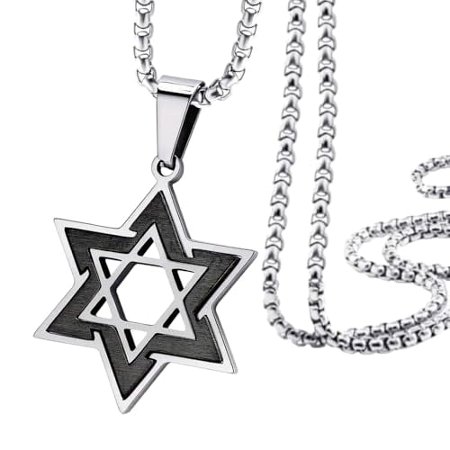 My Daily Styles Men's Stainless Steel Star of David Pendant with 24" Chain (Black)