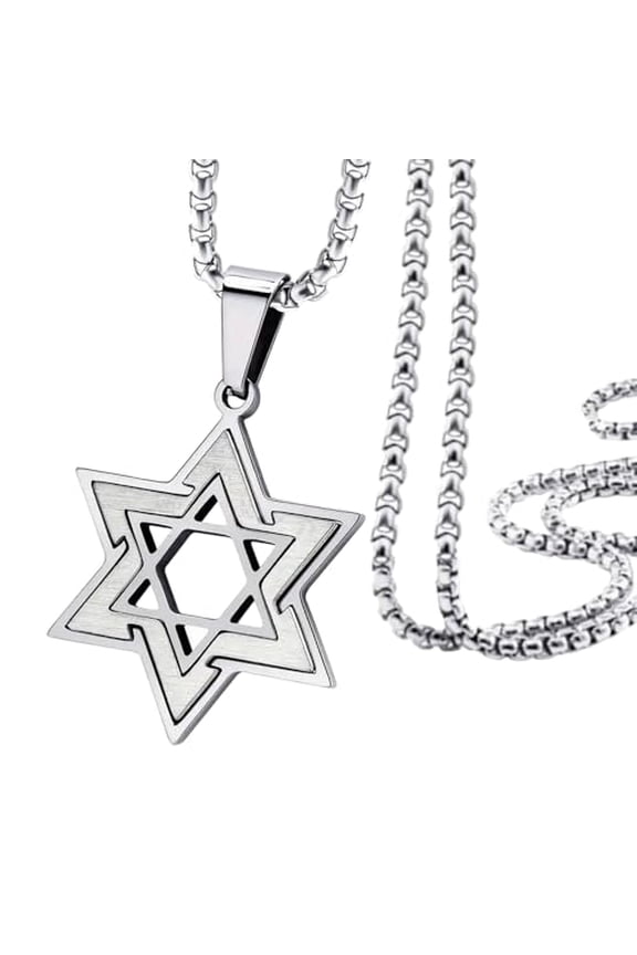 Men's Stainless Steel Star of David Pendant with 24" Chain - (Silver)