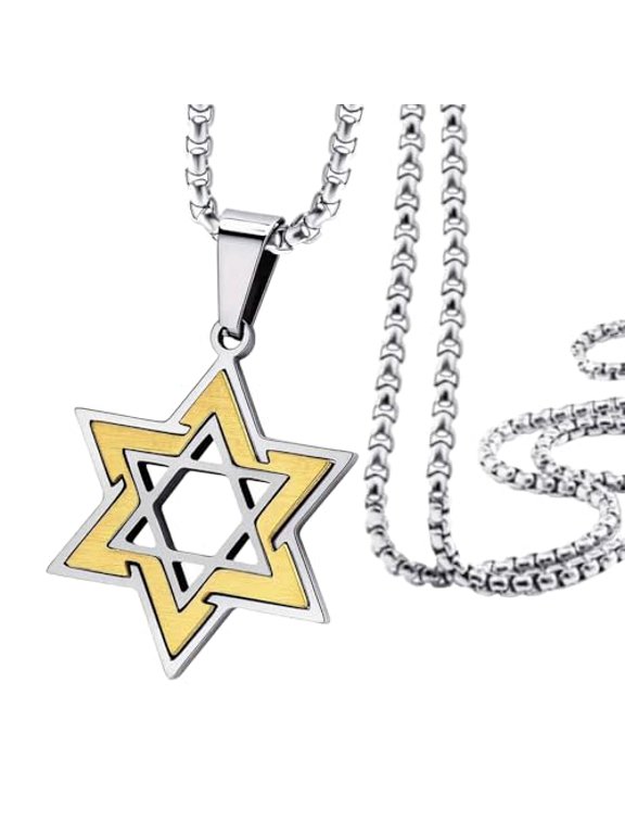 Men's Stainless Steel Star of David Pendant with 24" Chain - (Yellow)
