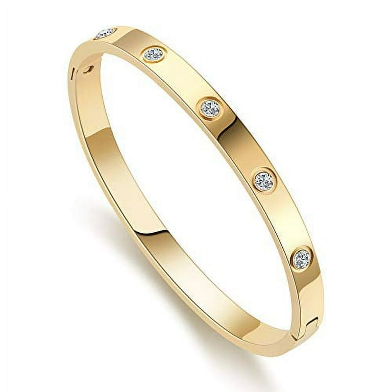 My Daily Styles Stainless Steel Womens Hinged CZ Bangle Bracelet Size 7.5 Inches (Yellow)