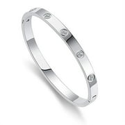 My Daily Styles Stainless Steel Womens Hinged CZ Bangle Bracelet Size 7 Inches (Silver)
