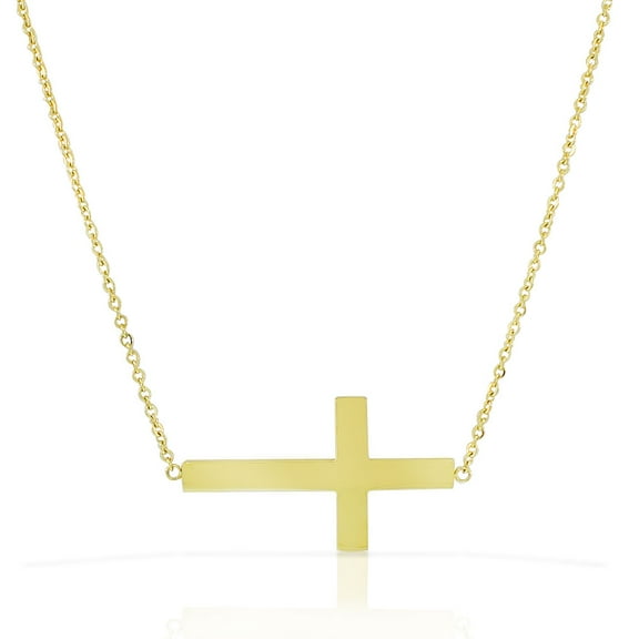 My Daily Styles Stainless Steel Womens Sideways Cross Pendant Necklace (Yellow)