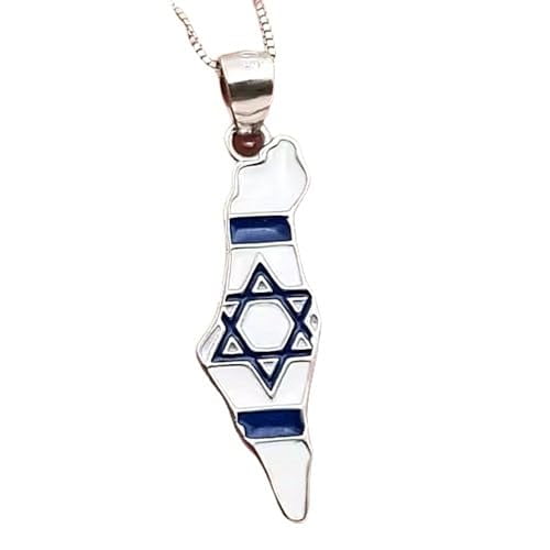 My Daily Styles Sterling Silver Israel Map Necklace, Jewish Star of David Pendant, Blue and White Enamel, Silver Chain (Silver)
