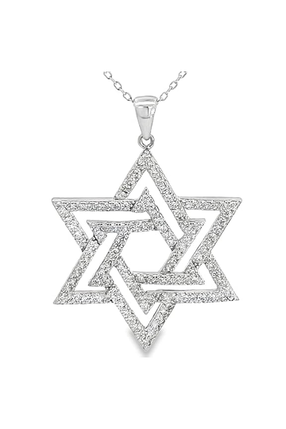 Womens 925 Sterling Silver Large Star of David CZ Pendant