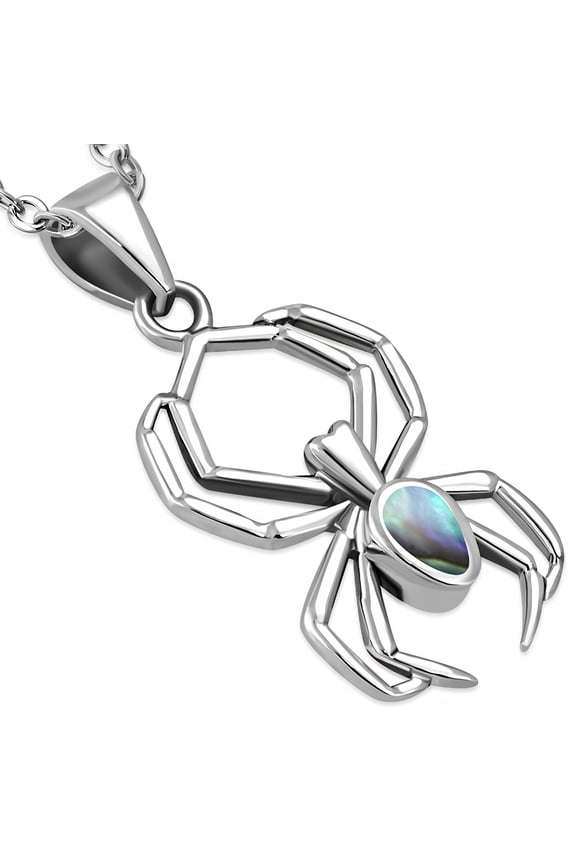 Womens 925 Sterling Silver Pendant Spider Shaped Simulated Opal