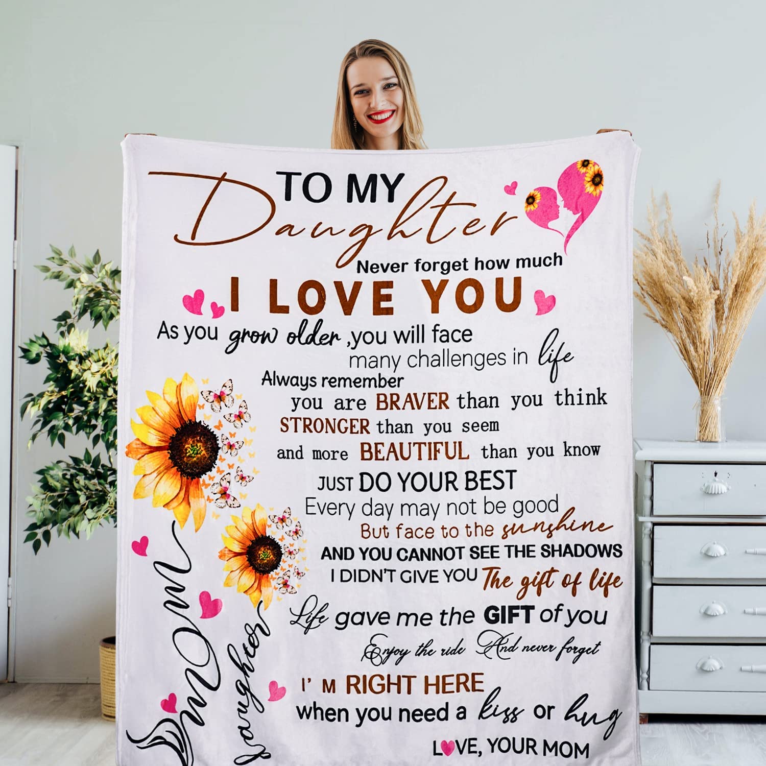 to My Daughter Blanket from Mom Dad Sunflower Blanket Soft Cozy
