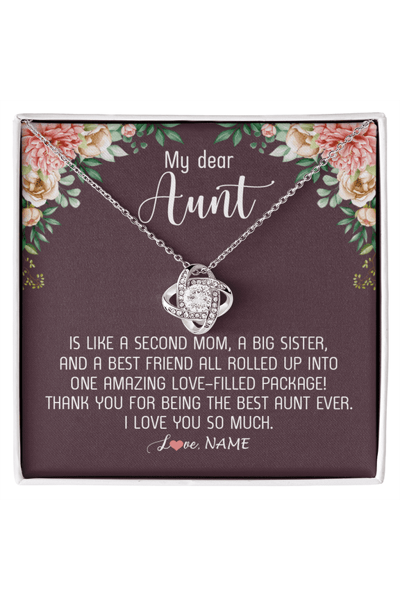 My Dear Aunt Necklace Like A Second Mom, White Love Knot Necklace