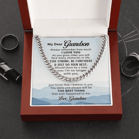 My Dear Grandson, Gift Necklace For Grandson, Birthday Gift Necklace For Grandson, From Grandma, Cuban Chain, Graduation Gift For Grandson