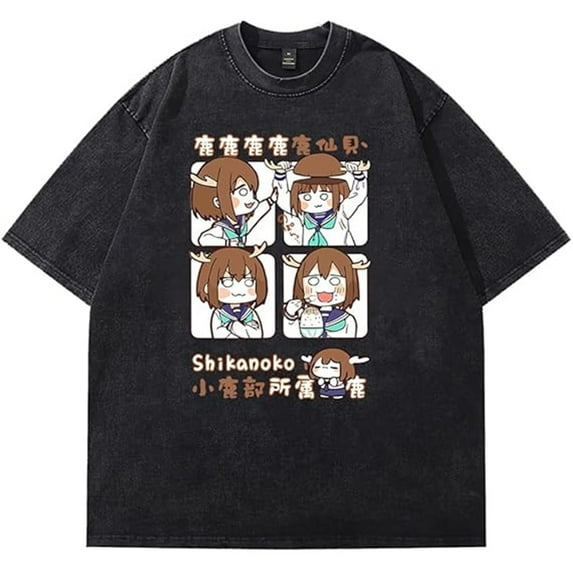 My Deer Friend Nokotan Anime Noko Shikanoko Washed T-Shirt - Unisex Cotton Short Sleeve Streetwear Tops