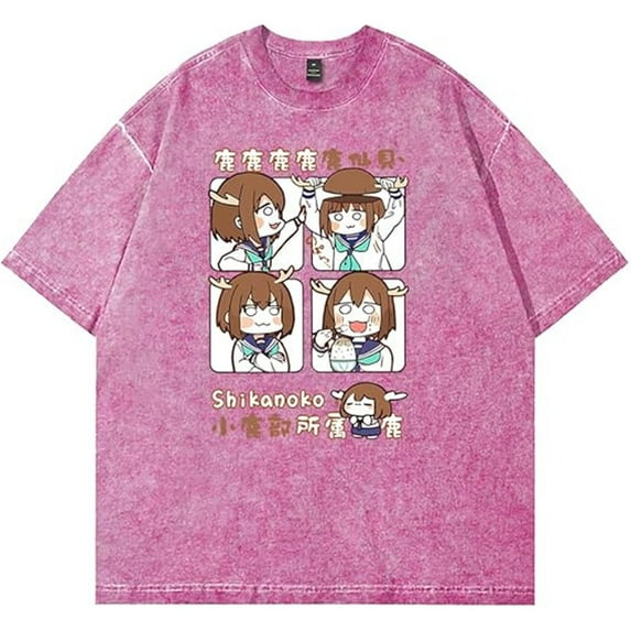 My Deer Friend Nokotan Anime Noko Shikanoko Washed T-Shirt - Unisex Cotton Short Sleeve Streetwear Tops