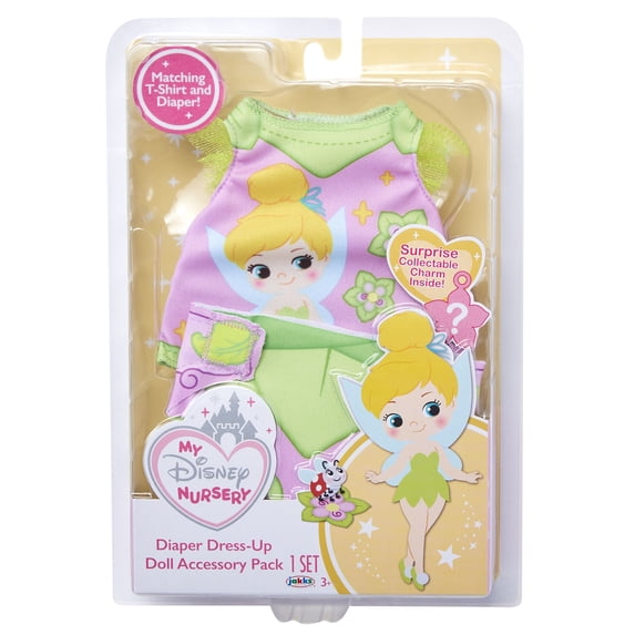 My Disney Nursery Tinker Bell Diaper Dress Up Pack, Pink,with Surprise Charm Doll Accessories