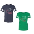 thumbnail image 1 of My Dog Cat Think I am Cool Unisex Couple Matching Cotton Jersey style T-Shirt Contrasting stripes on sleeves (Men Navy / Women Green) (Men XL / Women S), 1 of 3