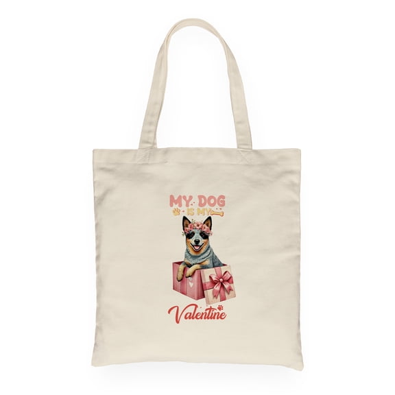 My Dog Is My Valentine Cute Australian Cattle Dog in Gift Box Canvas Tote Bag Heeler Lover Gifts Reusable Shopping Grocery Bag - 03006