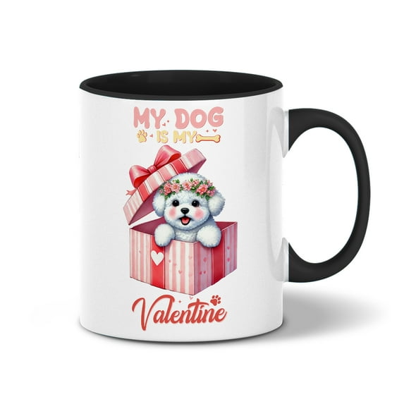 My Dog Is My Valentine Cute Bichon Frise in Gift Box 11oz Accent Two-tone Mug Bichons Dog Lovers Gifts Idea Coffee Tea Cup - 03006