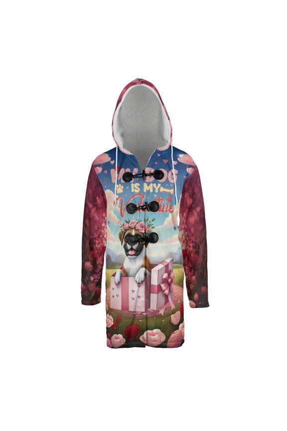 My Dog Is My Valentine Cute Boxer in Gift Box All Over Print 3D Hooded Duffle Toggle Coat Boxers Dog Lover Gifts Idea - 3006