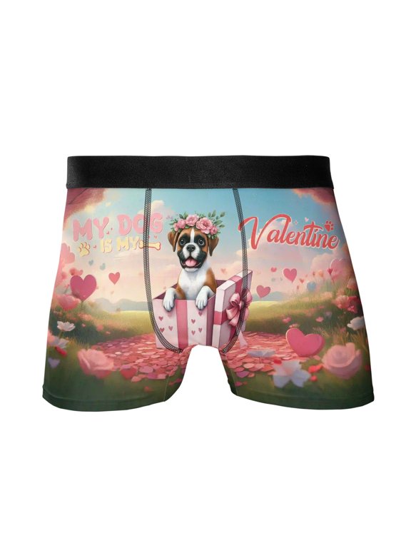 My Dog Is My Valentine Cute Boxer in Gift Box All Over Print Boxer Briefs Underwear for Men Dad Boxers Dog Lover Gifts Idea - 3006
