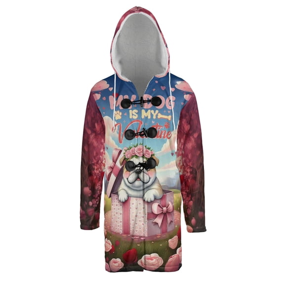 My Dog Is My Valentine Cute Bulldog in Gift Box All Over Print 3D Hooded Duffle Toggle Coat Dog Lover Gifts Idea - 3006