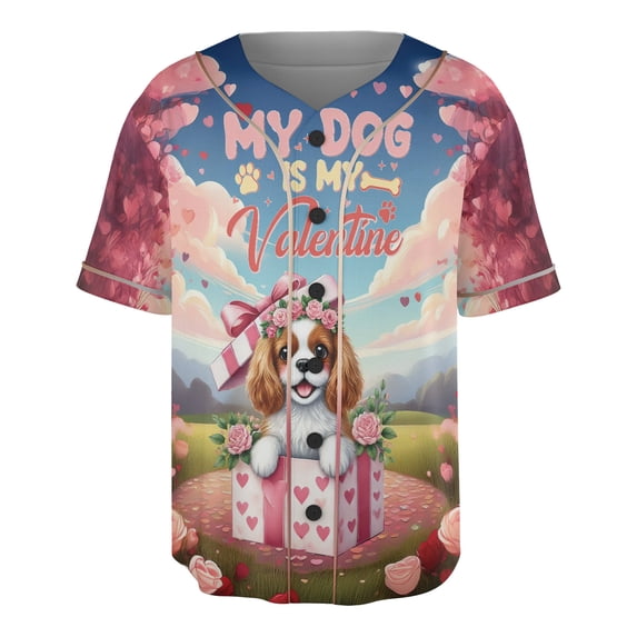 My Dog Is My Valentine Cute Cavalier King Charles Spaniel in Gift Box All Over Print 3D Baseball Shirt Dog Lover Gifts Softball Sport - 3006