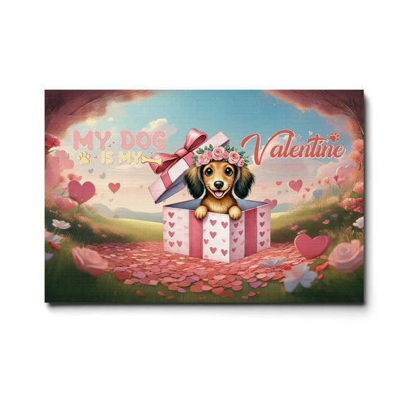 My Dog Is My Valentine Cute Dachshund in Gift Box Horizontal Matte Canvas Poster Wiener Dog Lover Gifts Idea Wall Art Home Decor - 3006