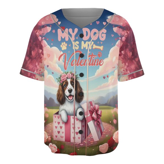 My Dog Is My Valentine Cute English Springer Spaniel in Gift Box All Over Print 3D Baseball Shirt Springers Dog Lover Gifts Softball Sport - 3006