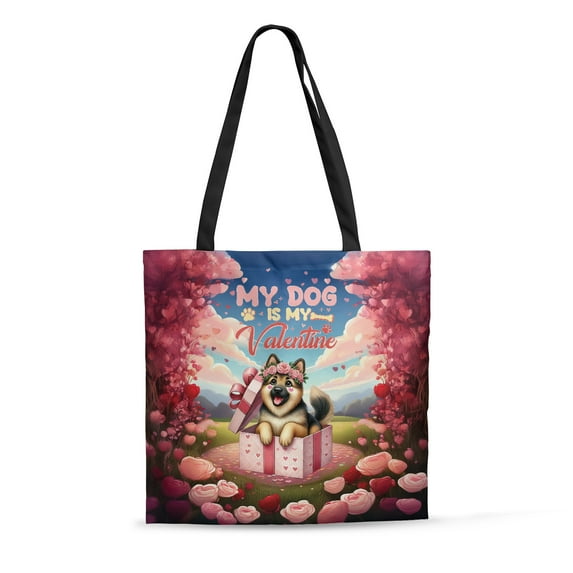 My Dog Is My Valentine Cute German Shepherd in Gift Box All Over Print 3D Canvas Tote Bag Alsatian Dog Lover Gifts Reusable Handbag - 3006